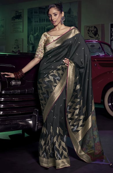 Black Zari Woven Silk Saree