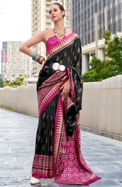 Black Zari Woven Soft Silk Saree