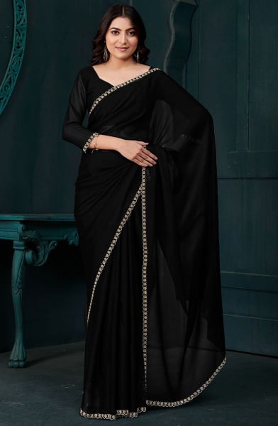 Black Zarkan Embellished Crepe Silk Saree