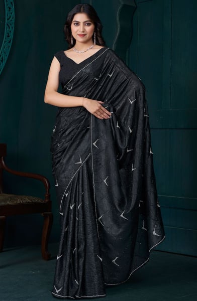Black Zarkan Embellished Crepe Silk Saree