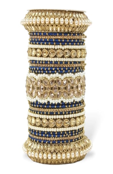 Blue Designer Bangle Set with Moti and Stones