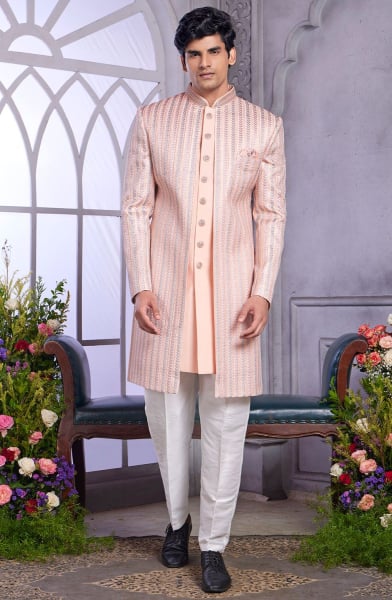 Blush Peach Embroidered Art Silk Indo Western