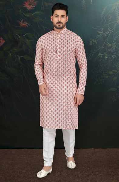 Blush Peach Printed Rayon Kurta