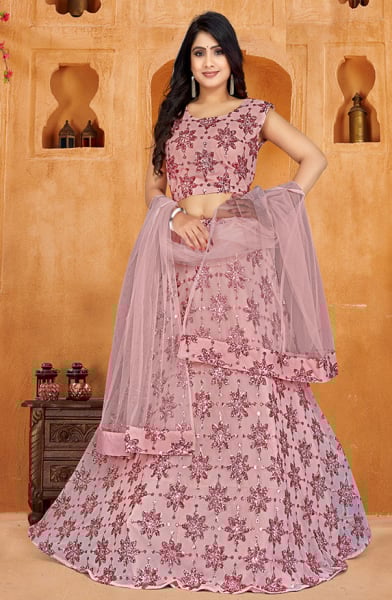 Blush Peach Sequined Readymade Lehenga Choli for Wedding