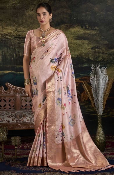 Blush Peach Silk Zari Weaving Saree for Ceremonial