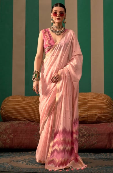 Blush Peach Spun Handloom Weaving Silk Saree