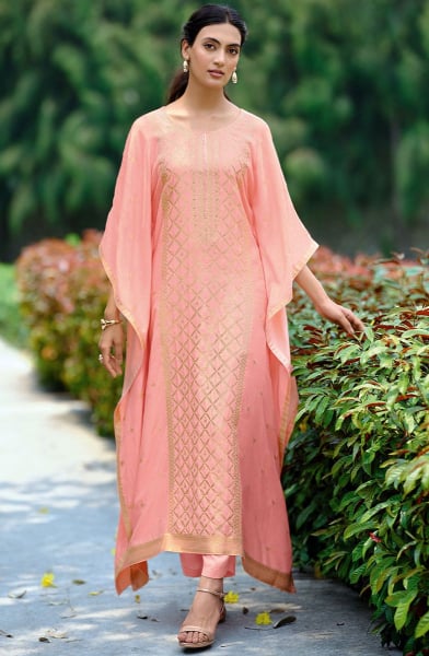 Blush Peach Woven Viscose Kaftan with Pant