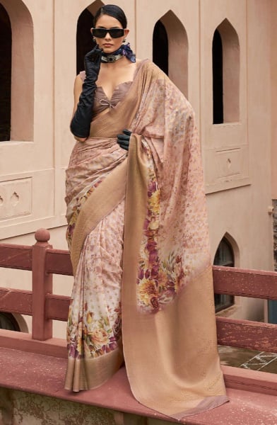 Blush Peach Woven Zari Butti Tussar Silk Saree