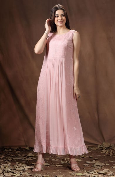 Blush Pink Chinnon Readymade Kurta
