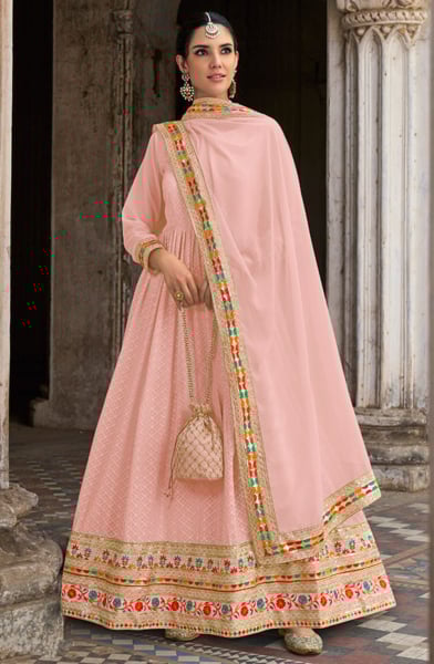 Blush Pink Embroidered Georgette Anarkali Suit for Festival