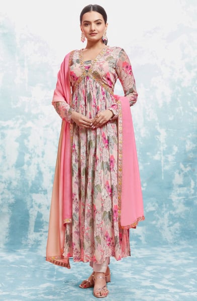 Blush Pink Georgette Readymade Anarkali Suit