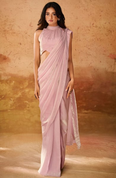 Blush Pink Handwork Organza Ready to Wear Saree
