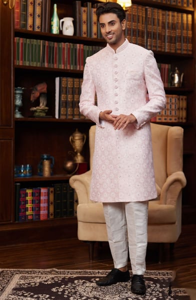 Blush Pink Heavy Designer Sherwani for Wedding