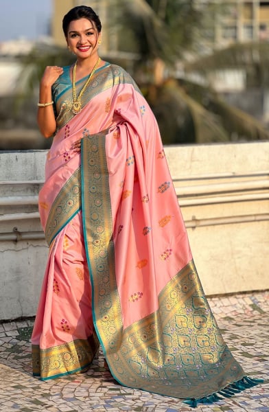 Blush Pink Meenakari Weaving Soft Silk Saree