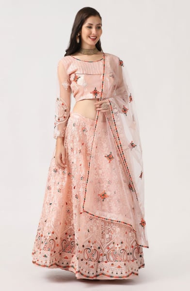 Blush Pink Net Party Wear Lehenga Choli Set