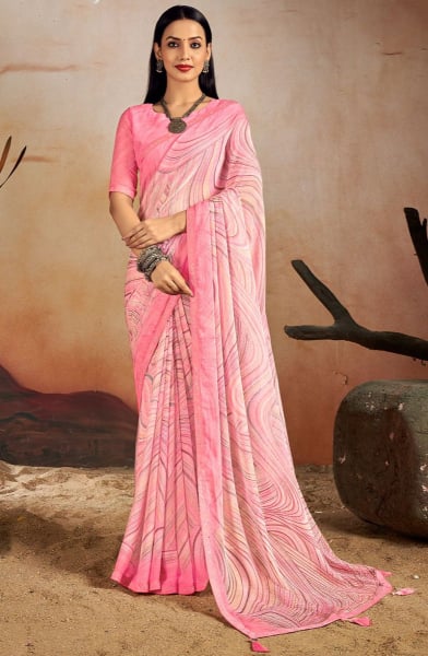 Blush Pink Printed Chiffon Casual Saree
