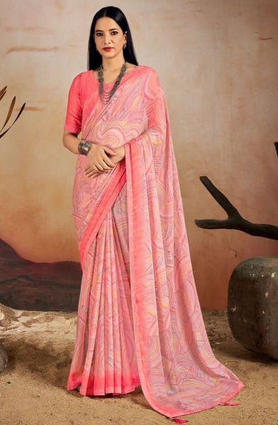 Blush Pink Printed Chiffon Casual Saree