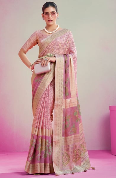 Blush Pink Printed Viscose Georgette Saree