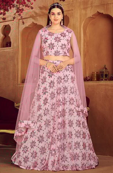 Blush Pink Sequined Readymade Lehenga Choli for Wedding