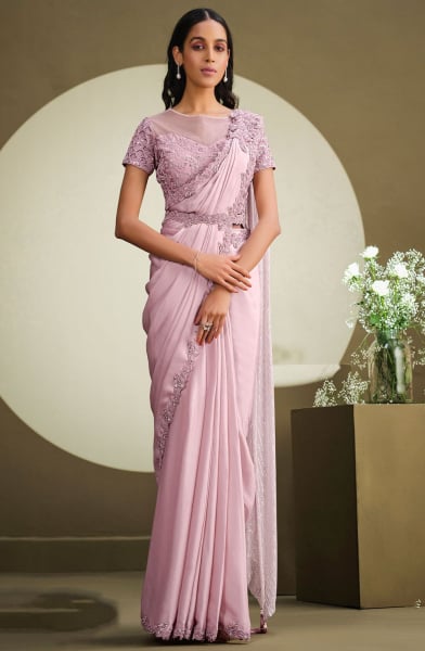Blush Pink Sequins Embroidered Ready to Wear Saree