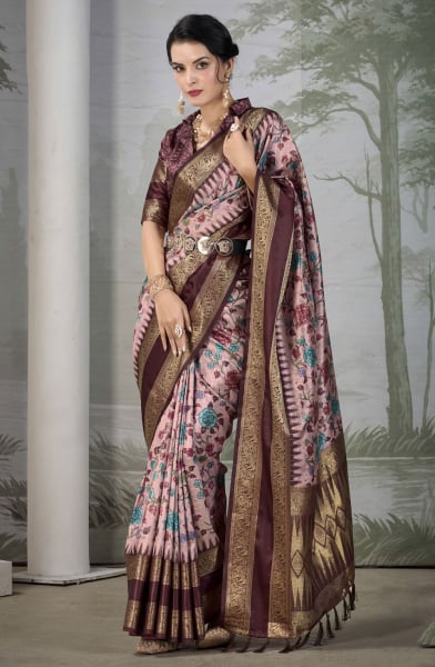 Blush Pink Silk Woven Party Wear Saree