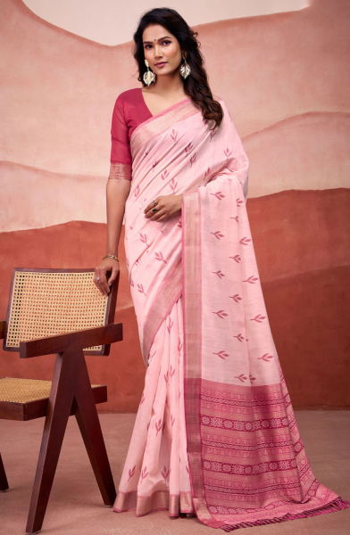 Blush Pink Woven Modal Cotton Saree