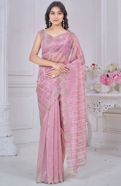 Blush Pink Zarkan Embellished Pure Jacquard Saree