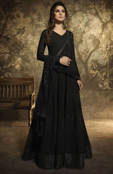 Jennifer Winget Black Georgette Anarkali Gown with Dupatta