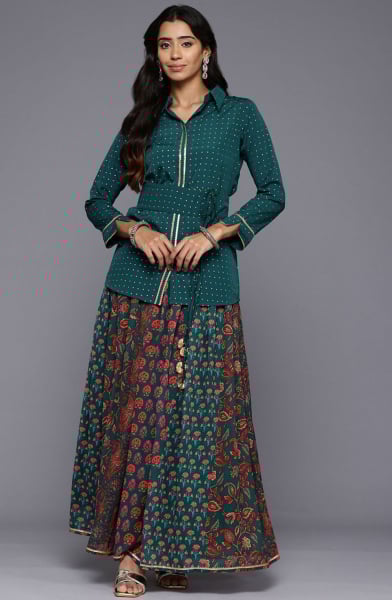 Bottle Green Crepe Readymade Co-Ord Set