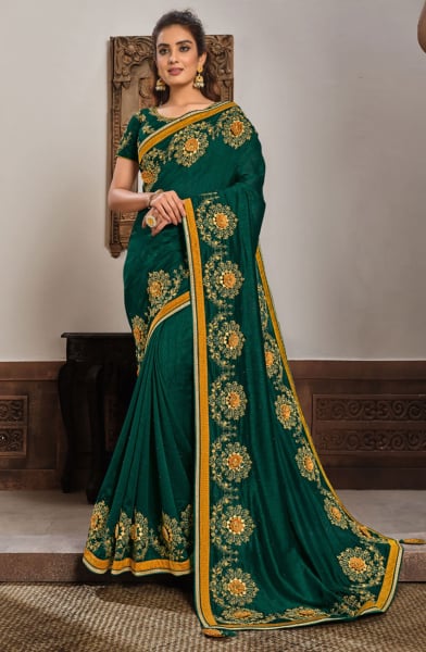 Bottle Green Designer Party Wear Saree