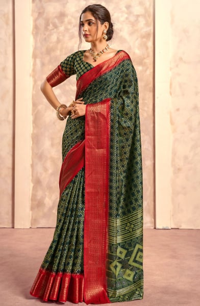 Bottle Green Dola Silk Saree with Jacquard Border