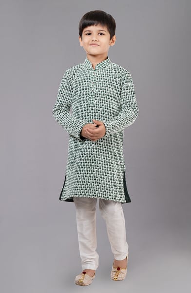 Bottle Green Georgette Kids Kurta Set