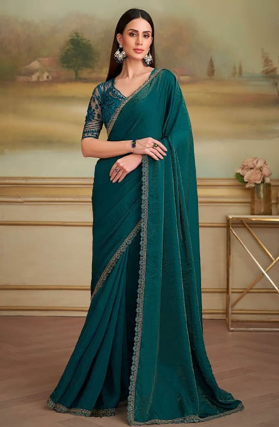 Bottle Green Heavy Designer Saree for Ceremonial