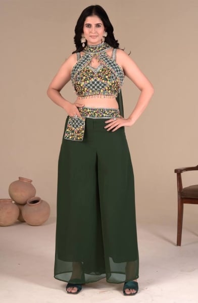 Bottle Green Heavy Embroidered Indowestern