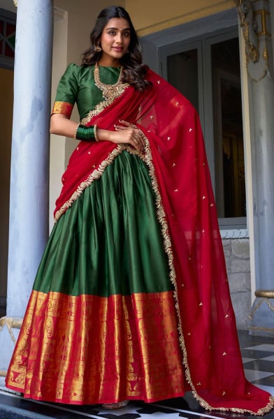 Bottle Green Narayan Pattu Lehenga Choli for Ceremonial