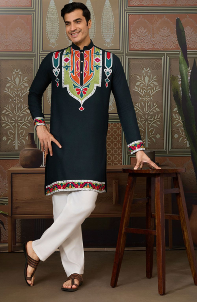 Bottle Green Pure Cotton Readymade Kurta for Festival