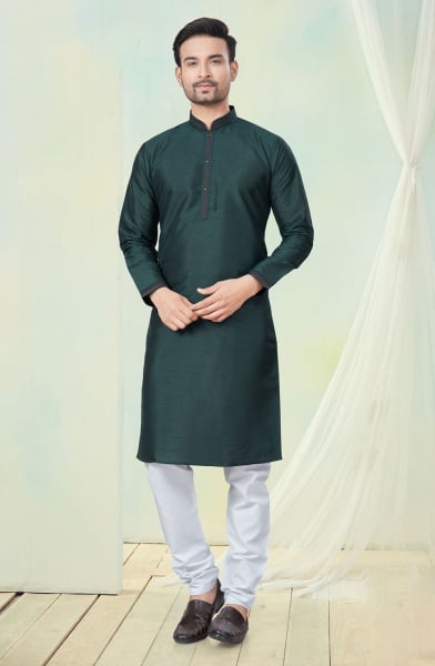 Bottle Green Pure Silk Festival Wear Kurta Set