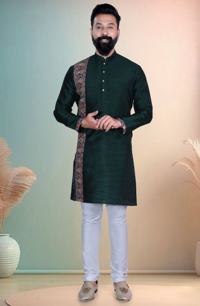 Bottle Green Silk Ceremonial Kurta Set