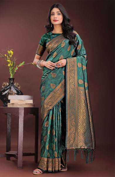 Bottle Green Silk Saree for Festival