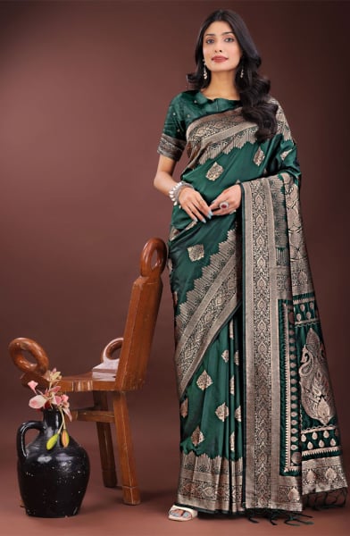 Bottle Green Silk Woven Saree