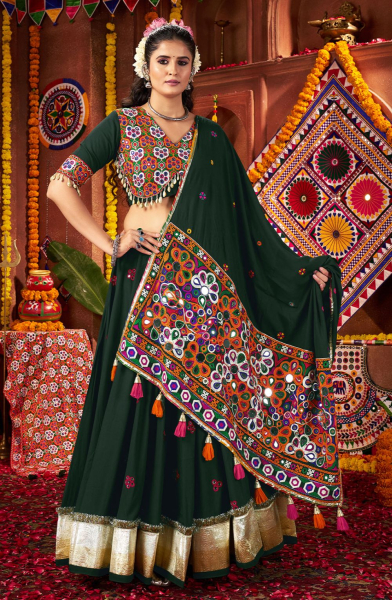 Bottle Green Viscose Cotton Chaniya Choli for Festival