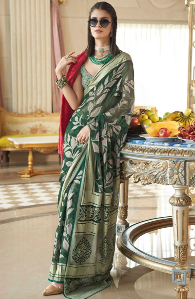 Bottle Green Viscose Georgette Saree for Party