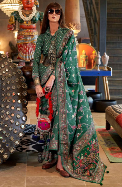 Bottle Green Viscose Silk Saree for Festival