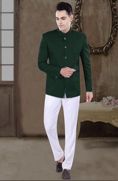 Bottle Green Wedding Wear Jodhpuri Suit