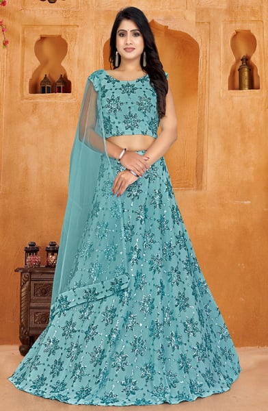 Breeze Blue Sequined Readymade Lehenga Choli for Wedding