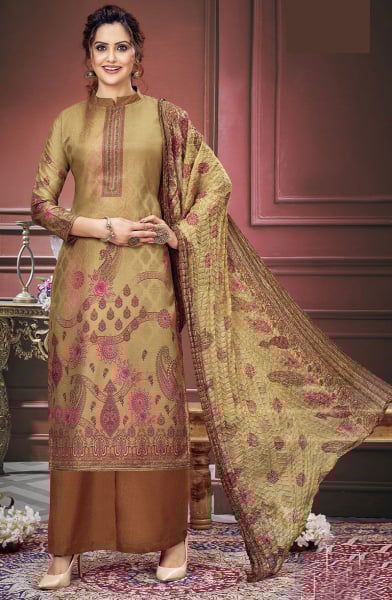 Bronze Digital Print Pure Muslin Palazzo Kameez