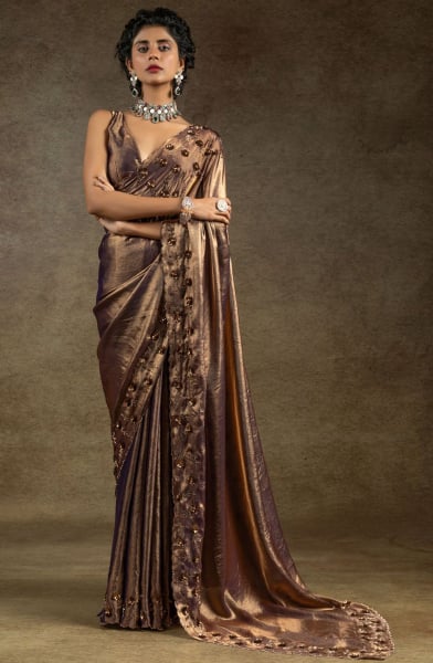 Bronze Embellished Satin Silk Saree