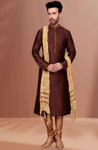 Brown Banarasi Dupion Kurta Set