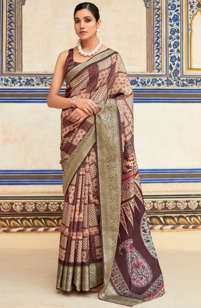 Brown Dola Viscose Partywear Saree