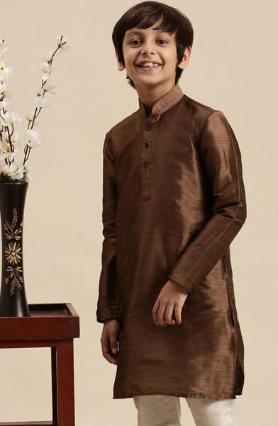 Brown Dupion Silk Boys Kurta